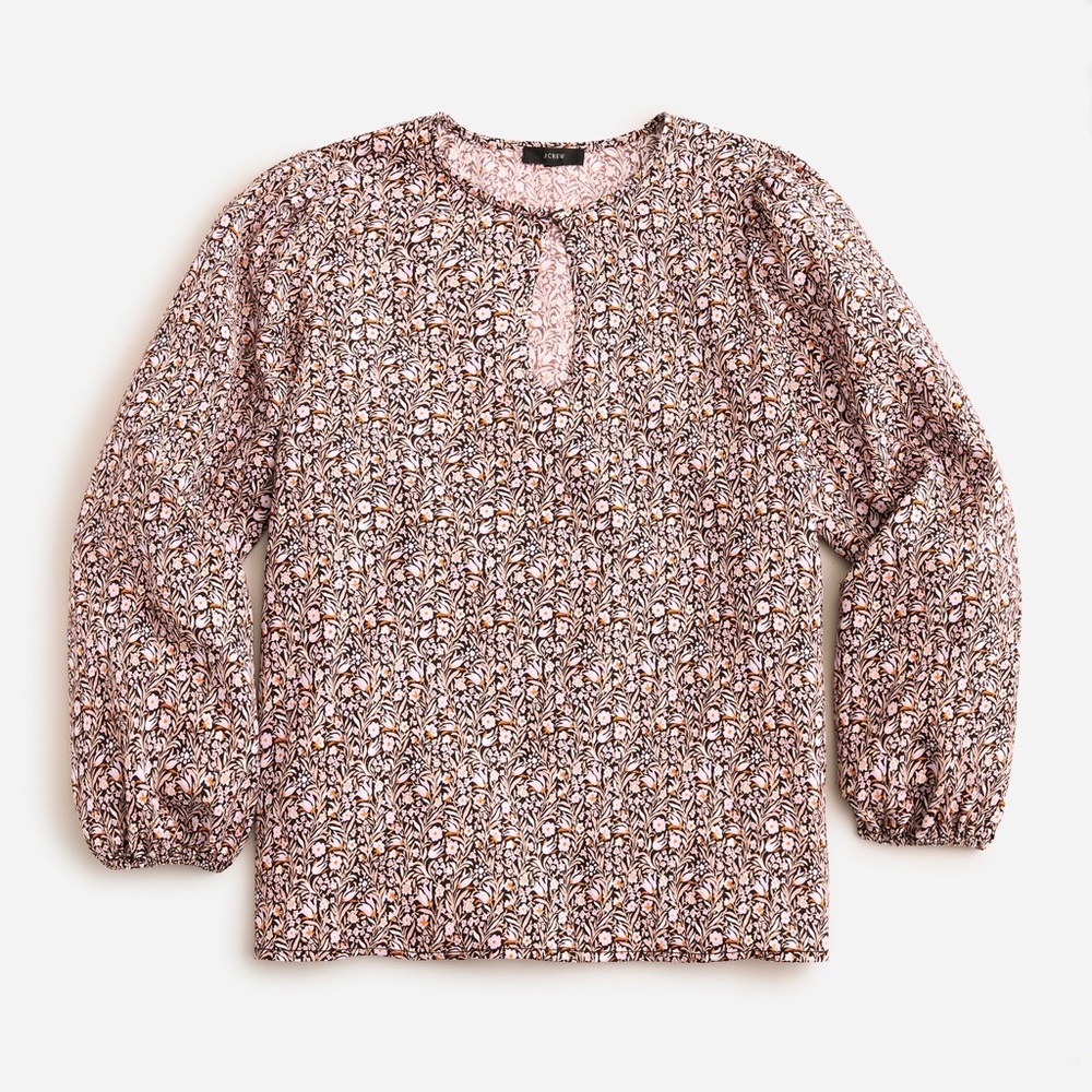 J. Crew Puff-sleeve satin-back crepe top in floral flourish size small